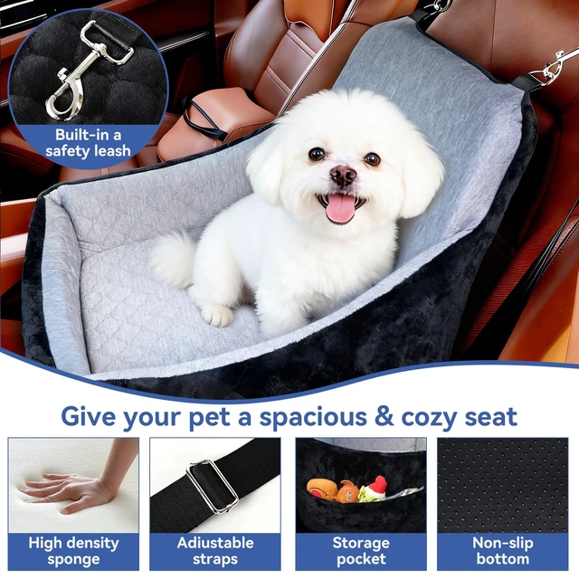 Alt view image 2 of 7 - Dog Car Seat Under 30 lbs,Double-Cooling/Warm,Washable,Safety Leash | Detachable Elevated Pet Bed with Pockets,Anti-Slip Base for Front & Back Seatset,Car Seat Travel Bed with Storage Pockets