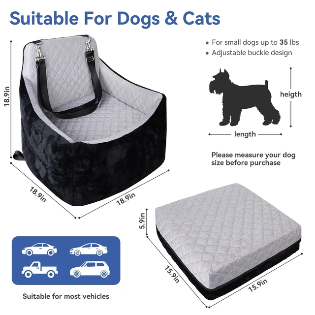 Alt view image 3 of 7 - Dog Car Seat Under 30 lbs,Double-Cooling/Warm,Washable,Safety Leash | Detachable Elevated Pet Bed with Pockets,Anti-Slip Base for Front & Back Seatset,Car Seat Travel Bed with Storage Pockets