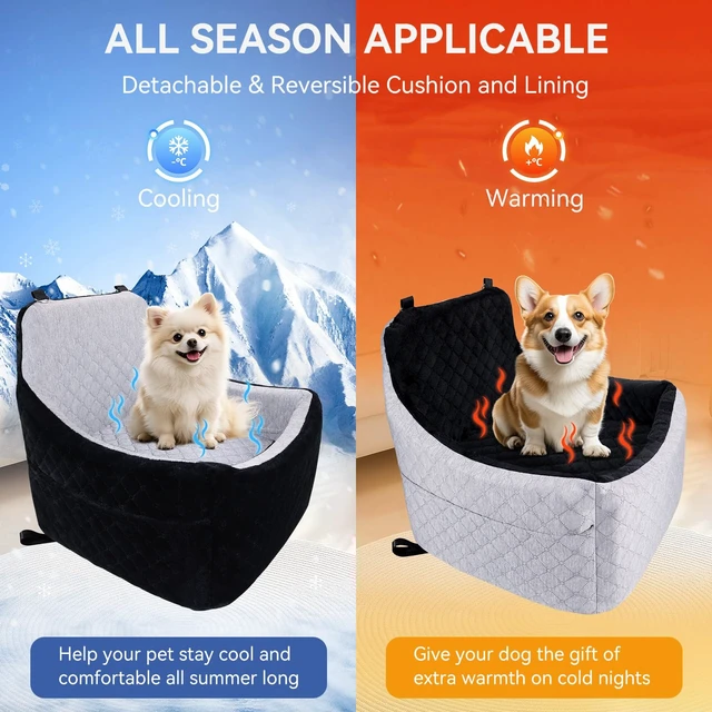 Alt view image 4 of 7 - Dog Car Seat Under 30 lbs,Double-Cooling/Warm,Washable,Safety Leash | Detachable Elevated Pet Bed with Pockets,Anti-Slip Base for Front & Back Seatset,Car Seat Travel Bed with Storage Pockets