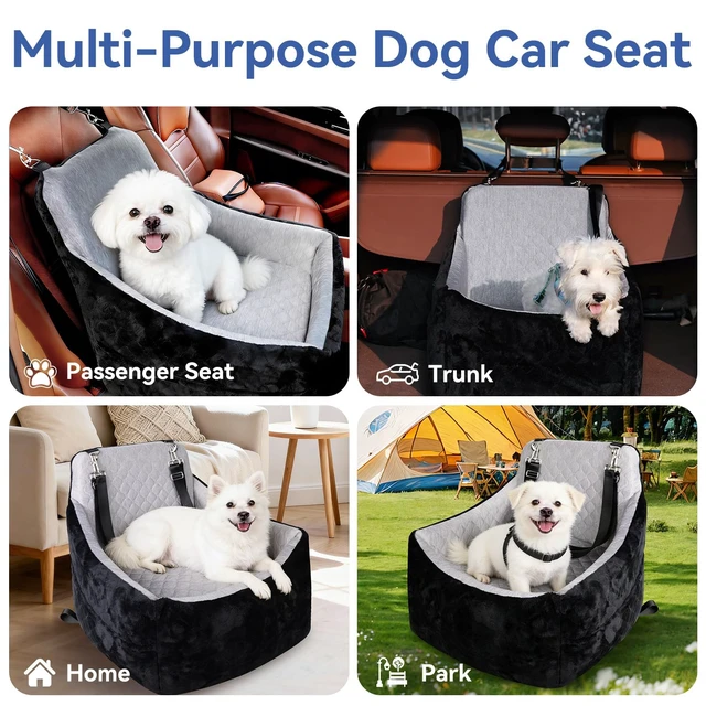 Alt view image 6 of 7 - Dog Car Seat Under 30 lbs,Double-Cooling/Warm,Washable,Safety Leash | Detachable Elevated Pet Bed with Pockets,Anti-Slip Base for Front & Back Seatset,Car Seat Travel Bed with Storage Pockets