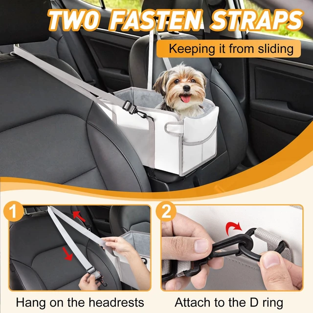 Alt view image 5 of 7 - Portable Dog Car Seat for Small Dogs, Puppy Car Seat, Beige | Booster Seat With Safety Leash & Adjustable Straps Keeps Small Dogs Secure. Removable Washable Cushion. Fits Most Cars.