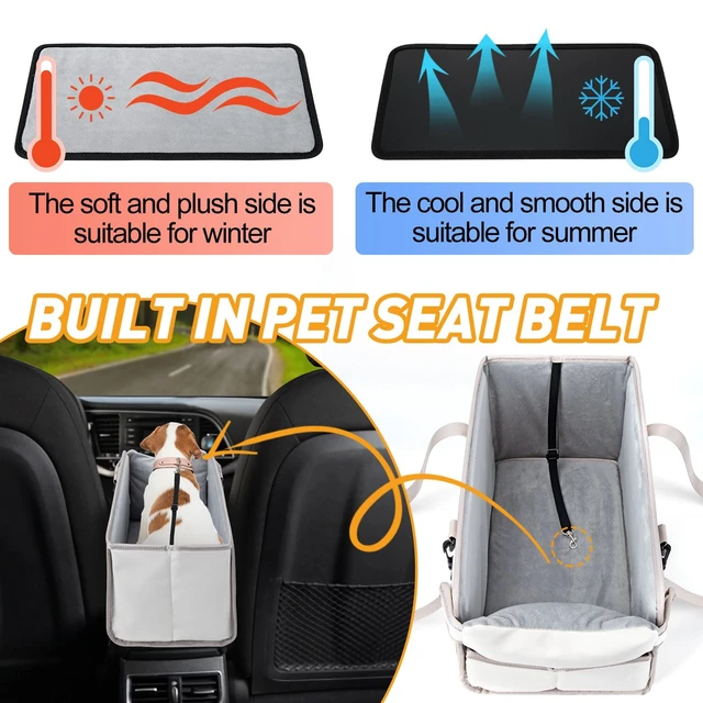 Alt view image 6 of 7 - Portable Dog Car Seat for Small Dogs, Puppy Car Seat, Beige | Booster Seat With Safety Leash & Adjustable Straps Keeps Small Dogs Secure. Removable Washable Cushion. Fits Most Cars.