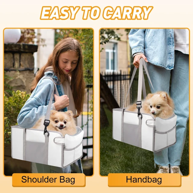Alt view image 7 of 7 - Portable Dog Car Seat for Small Dogs, Puppy Car Seat, Beige | Booster Seat With Safety Leash & Adjustable Straps Keeps Small Dogs Secure. Removable Washable Cushion. Fits Most Cars.
