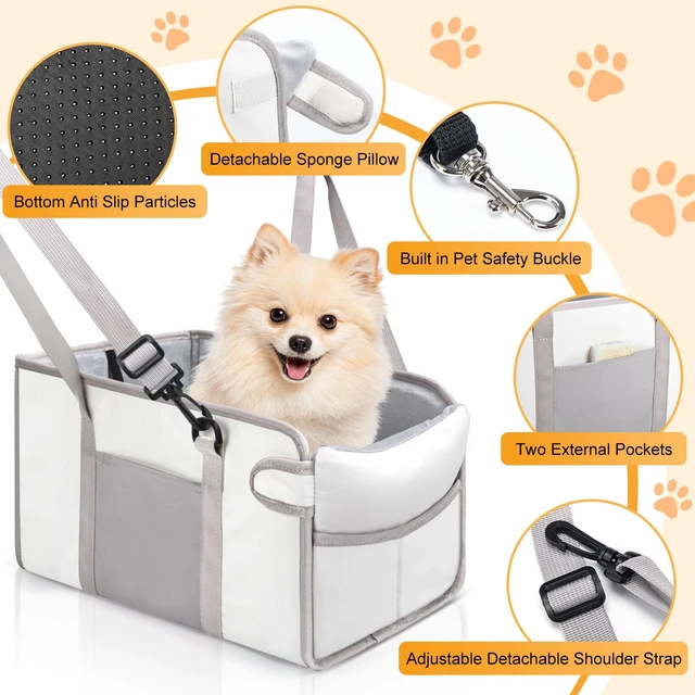 Alt view image 3 of 7 - Portable Dog Car Seat for Small Dogs, Puppy Car Seat, Beige | Booster Seat With Safety Leash & Adjustable Straps Keeps Small Dogs Secure. Removable Washable Cushion. Fits Most Cars.