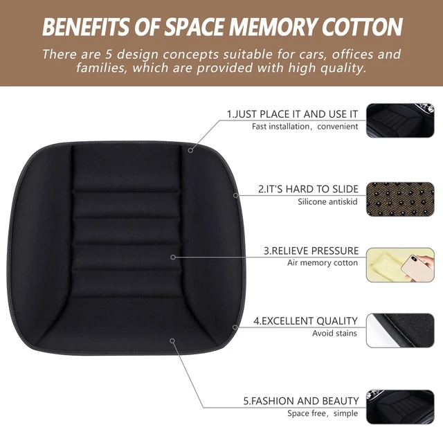 Alt view image 2 of 7 - Car Seat Cushion Pad 1.2" Thick Comfort Seat Protector for Car Driver Seat Office Chair Home Use Memory Foam Seat Cushion with Non Slip Bottom, 20'' x 18.5'', Black