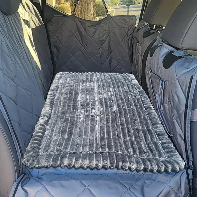 Alt view image 6 of 7 - Dog Bed Mat for Car Backseat Extender, Non-Slip Pet Bed Mat for Car Back Seat Protector Cover, Furry Dog Couch Cover, Washable Travel Dogs Bed for Cars, SUVs, Sedans. (51" x 24") (Dark Grey, M)