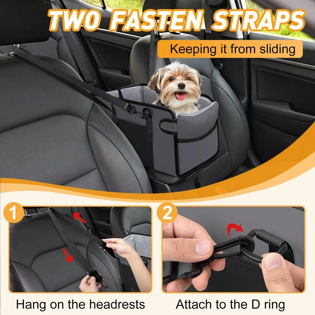 Alt view image 5 of 7 - Portable Dog Car Seat for Small Dogs, Puppy Car Seat, Grey | Booster Seat With Safety Leash & Adjustable Straps Keeps Small Dogs Secure. Removable Washable Cushion. Fits Most Cars.
