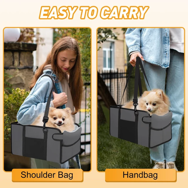 Alt view image 7 of 7 - Portable Dog Car Seat for Small Dogs, Puppy Car Seat, Grey | Booster Seat With Safety Leash & Adjustable Straps Keeps Small Dogs Secure. Removable Washable Cushion. Fits Most Cars.