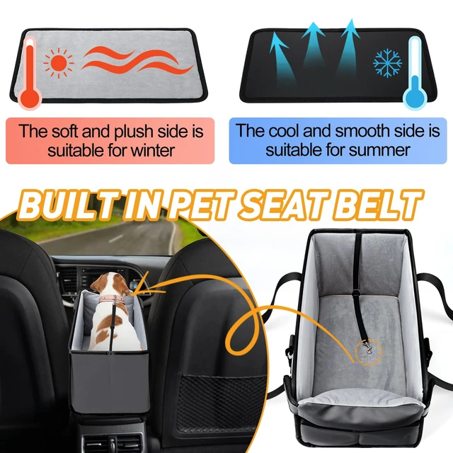 Alt view image 6 of 7 - Portable Dog Car Seat for Small Dogs, Puppy Car Seat, Grey | Booster Seat With Safety Leash & Adjustable Straps Keeps Small Dogs Secure. Removable Washable Cushion. Fits Most Cars.