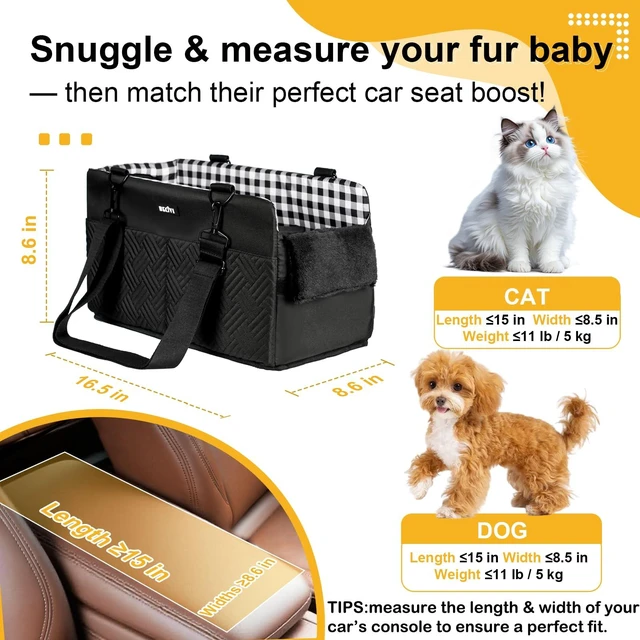 Alt view image 2 of 7 - Console Dog Car Seat for Small Dogs Cats Up to 11lbs, Anti-Collapse Pet Armrest Booster Seat with Soft Pillow,Non-Slip Seat Rails Hooks & Safety Belt, Portable Car Accessories for Pets Travel