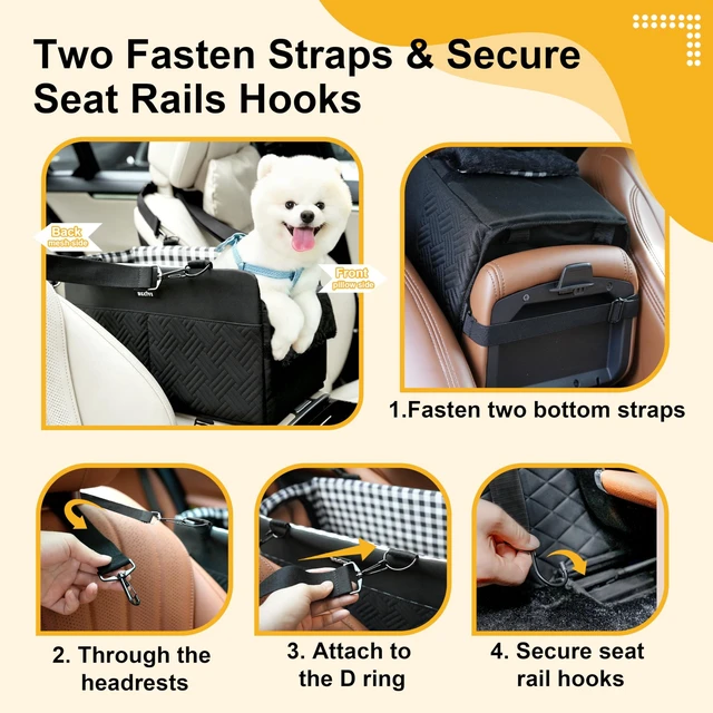 Alt view image 3 of 7 - Console Dog Car Seat for Small Dogs Cats Up to 11lbs, Anti-Collapse Pet Armrest Booster Seat with Soft Pillow,Non-Slip Seat Rails Hooks & Safety Belt, Portable Car Accessories for Pets Travel