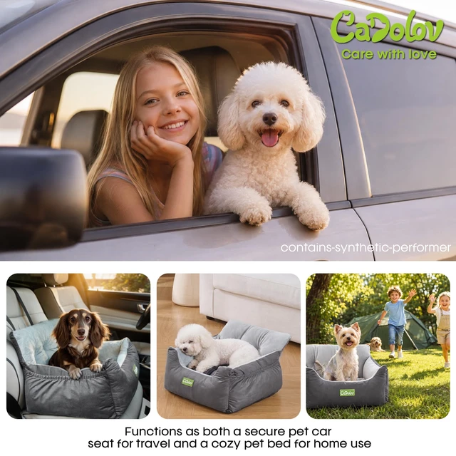 Alt view image 5 of 7 - Dog Car Seat with Safety Clip & Pockets for Small Dogs, Gray | up to 23lbs, Soft Comfy Pet Carseat, Fully Washable Travel Dog Car Bed, with Detachable Reversible Cushion