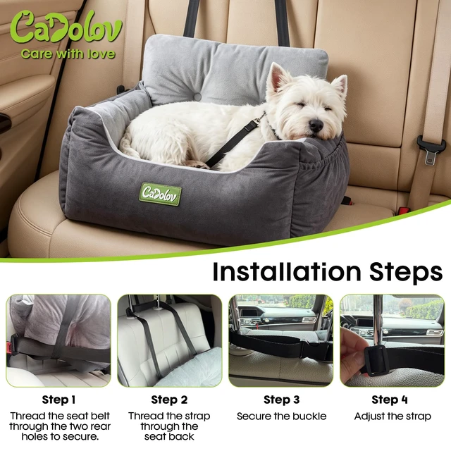 Alt view image 4 of 7 - Dog Car Seat with Safety Clip & Pockets for Small Dogs, Gray | up to 23lbs, Soft Comfy Pet Carseat, Fully Washable Travel Dog Car Bed, with Detachable Reversible Cushion