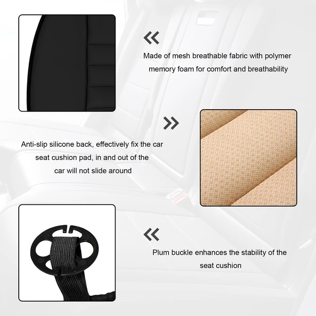 Alt view image 3 of 6 - Car Seat Cushion, 1.2" Thick Comfort Memory Foam Auto Seat Pad with Non Slip Bottom, Breathable Driver Seats Pillow Pressure Relief Chair Cushion for Vehicle Office Home (Black)