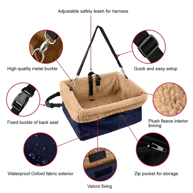 Alt view image 4 of 7 - Deluxe Dog Car Seat Fits Pets up to 15lbs, Dog Booster Seat, PaddeCushioning, Adjustable Straps, Metal Frame Encasing, Installs in Seconds, Collapsible Canvas and Easy to Clean
