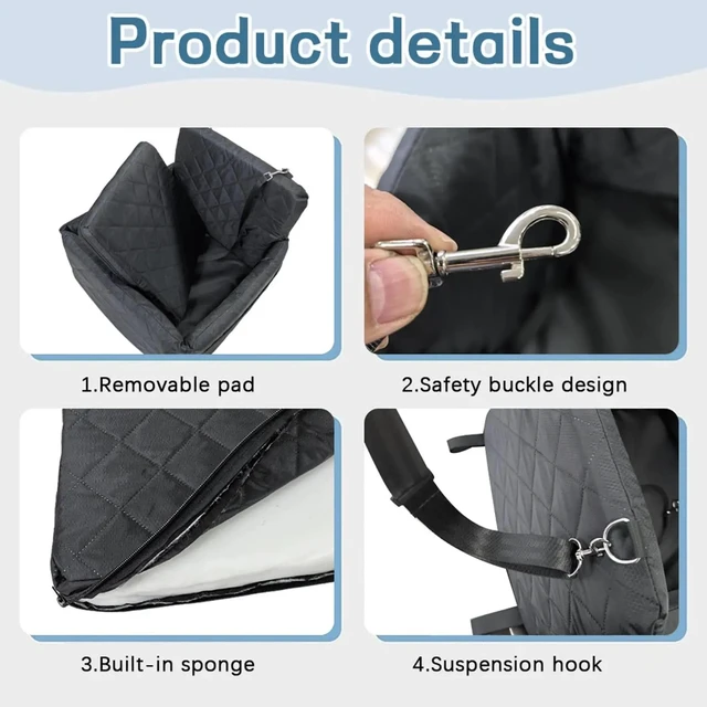 Alt view image 7 of 7 - Dog Car Seat for Small Medium Dogs - Memory Foam Seat with Cushion for Pets Under 35lbs,Detachable & Machine Washable Pet Car Bed, Includes 2 Safety Belts Storage Pockets,Universal Fit for SUV Sedan