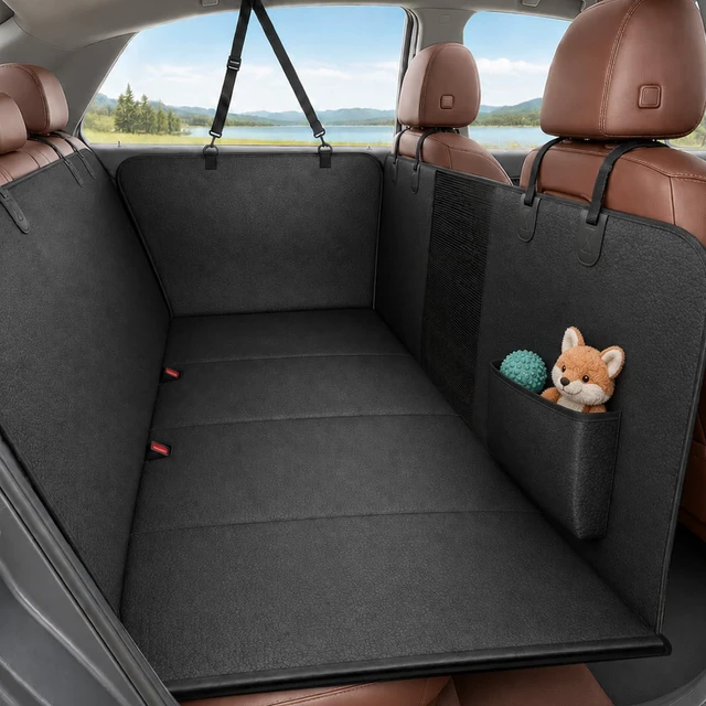 Main image of Dog Car Seat Cover for Back Seat, Hard Bottom Back Seat Extender for Dogs - Supports 400lbs, PU Leather Back Seat Pet Cover, Dog Hammock for Cars/SUVs/Small Trucks