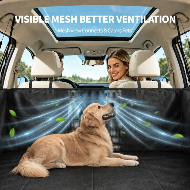 Alt view image 3 of 6 - Dog Car Seat Cover for Back Seat, Hard Bottom Back Seat Extender for Dogs - Supports 400lbs, PU Leather Back Seat Pet Cover, Dog Hammock for Cars/SUVs/Small Trucks