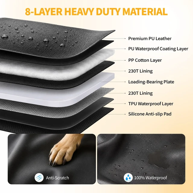 Alt view image 5 of 6 - Dog Car Seat Cover for Back Seat, Hard Bottom Back Seat Extender for Dogs - Supports 400lbs, PU Leather Back Seat Pet Cover, Dog Hammock for Cars/SUVs/Small Trucks