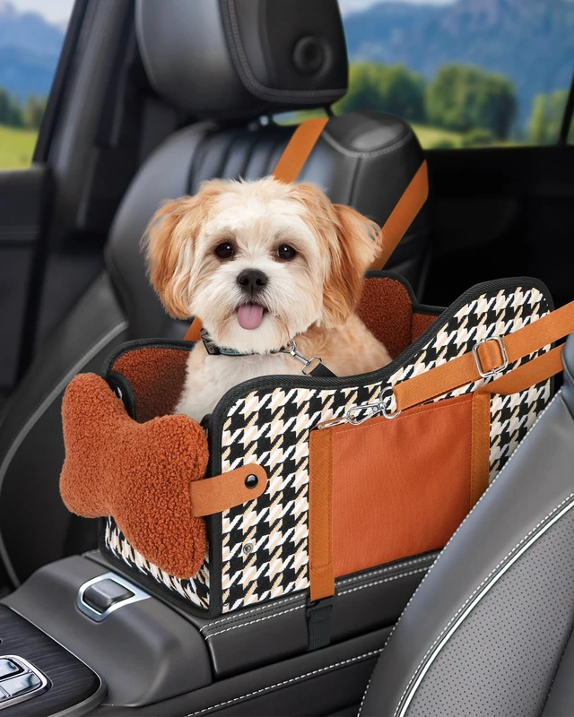 Main image of Center Console Dog Car Seat, Pet Car Seat, Armrest Middle Console Booster Travel Carrier for Small Dogs and Cats(Brown)