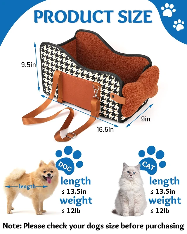 Alt view image 2 of 7 - Center Console Dog Car Seat, Pet Car Seat, Armrest Middle Console Booster Travel Carrier for Small Dogs and Cats(Brown)