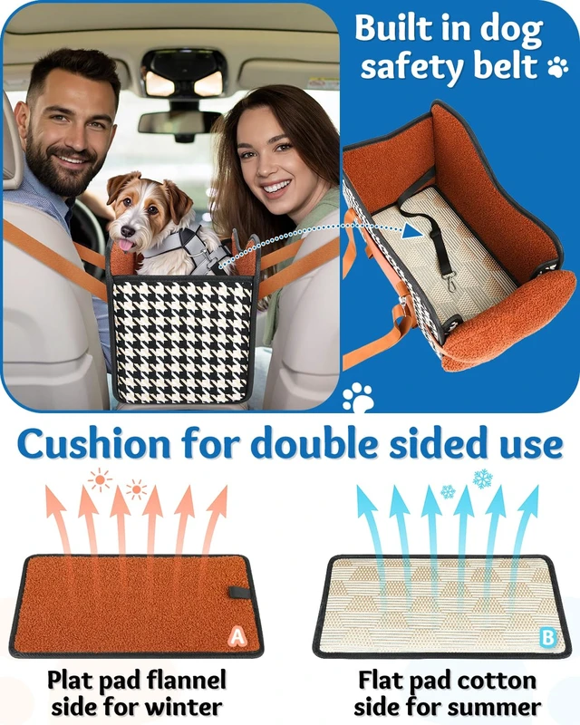 Alt view image 4 of 7 - Center Console Dog Car Seat, Pet Car Seat, Armrest Middle Console Booster Travel Carrier for Small Dogs and Cats(Brown)