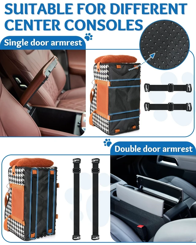 Alt view image 5 of 7 - Center Console Dog Car Seat, Pet Car Seat, Armrest Middle Console Booster Travel Carrier for Small Dogs and Cats(Brown)