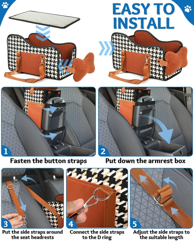 Alt view image 6 of 7 - Center Console Dog Car Seat, Pet Car Seat, Armrest Middle Console Booster Travel Carrier for Small Dogs and Cats(Brown)