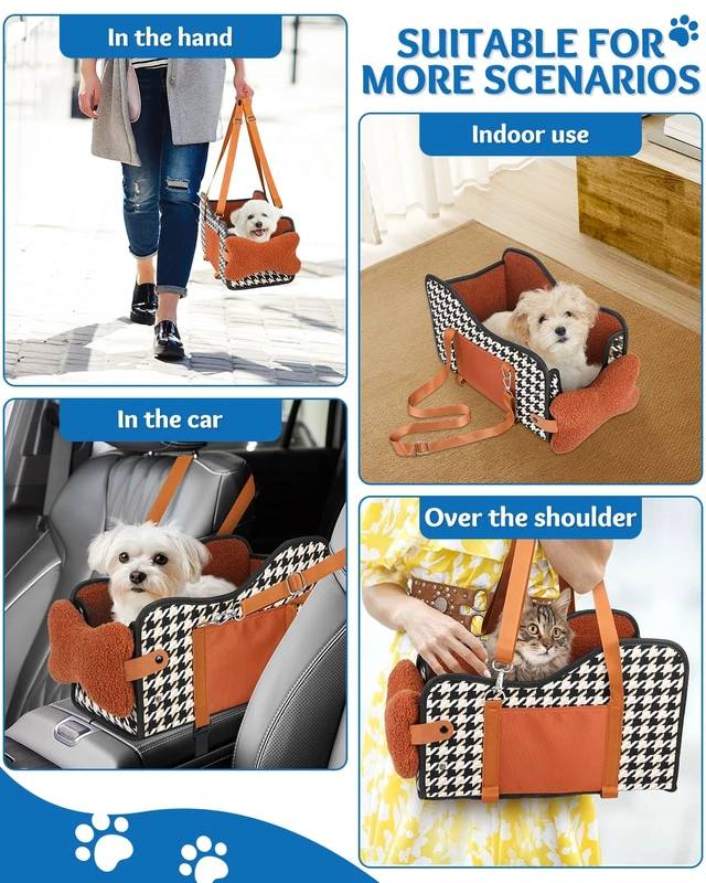 Alt view image 7 of 7 - Center Console Dog Car Seat, Pet Car Seat, Armrest Middle Console Booster Travel Carrier for Small Dogs and Cats(Brown)