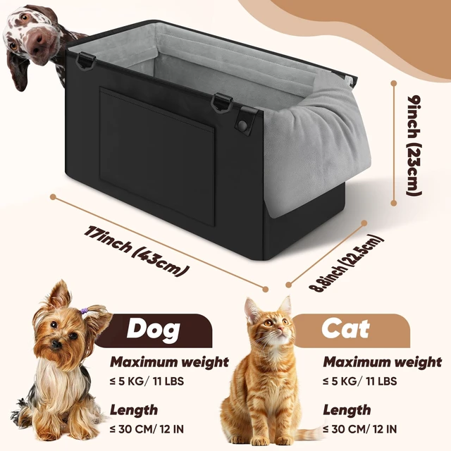 Alt view image 2 of 6 - Middle Center Console Dog Car Seats for Small Dogs Up to 11lbs, Black | Portable Dog Booster Car Seat, Multi-Purpose Puppy CarSeat with Adjustable Harness, Small Dog Cat Pet Car Carriers for Travel
