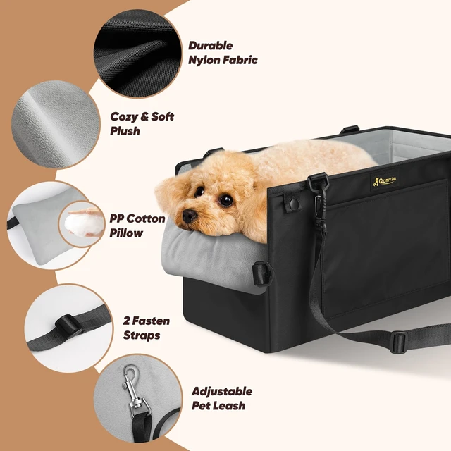 Alt view image 3 of 6 - Middle Center Console Dog Car Seats for Small Dogs Up to 11lbs, Black | Portable Dog Booster Car Seat, Multi-Purpose Puppy CarSeat with Adjustable Harness, Small Dog Cat Pet Car Carriers for Travel