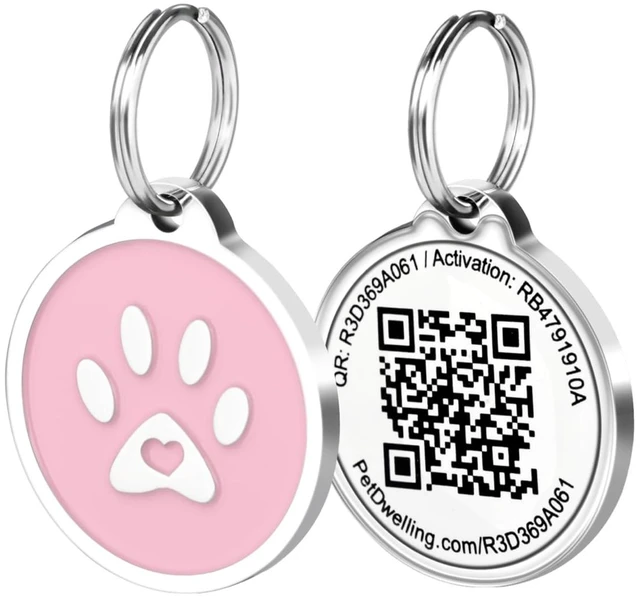 Main image of QR Pet Tag Easy Scan Instant Location Alerts, Online Pet Profile with AI Feature for Dogs & Cats (Pink Paw)
