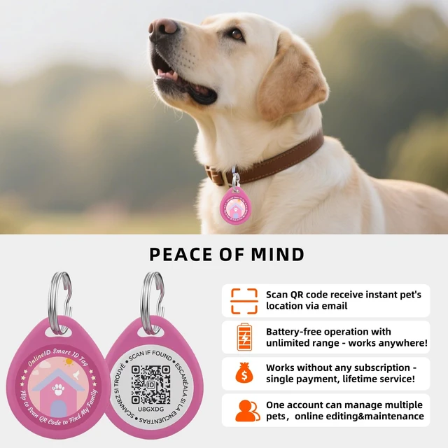 Alt view image 7 of 7 - Personalized Dog Tags, QR Code Pet ID Tags, Pink, L | 1 Pack, Online profile system, Editable names and phone numbers