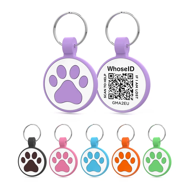 Main image of QR Code Tag, Modifiable Online Profile Page, Multiple Emergency Contact, Silent Silicone, Lightweight, No Jinging, Collar Accessories, Personalized Cat Tag (Small Breeds - 1", Purple)