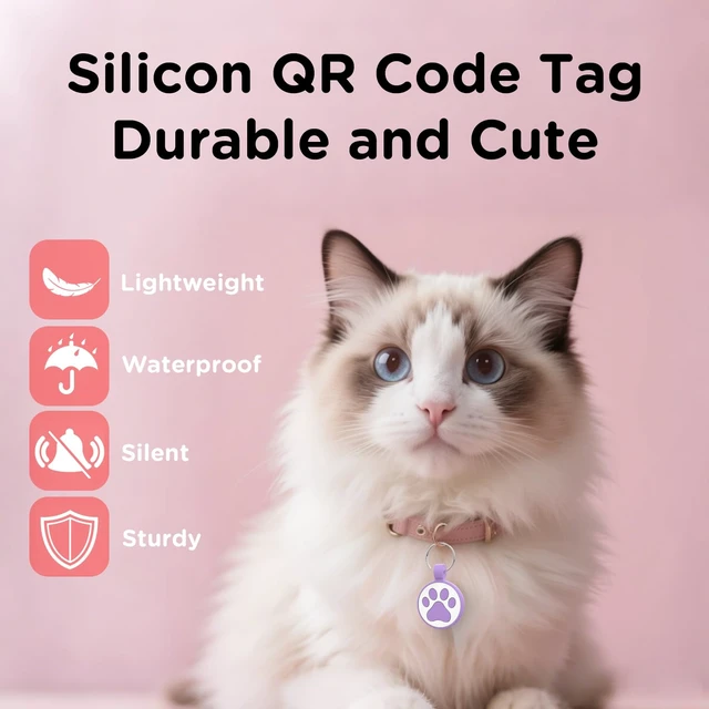 Alt view image 2 of 7 - QR Code Tag, Modifiable Online Profile Page, Multiple Emergency Contact, Silent Silicone, Lightweight, No Jinging, Collar Accessories, Personalized Cat Tag (Small Breeds - 1", Purple)