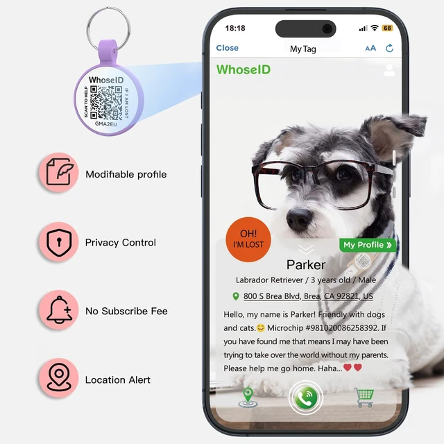 Alt view image 3 of 7 - QR Code Tag, Modifiable Online Profile Page, Multiple Emergency Contact, Silent Silicone, Lightweight, No Jinging, Collar Accessories, Personalized Cat Tag (Small Breeds - 1", Purple)