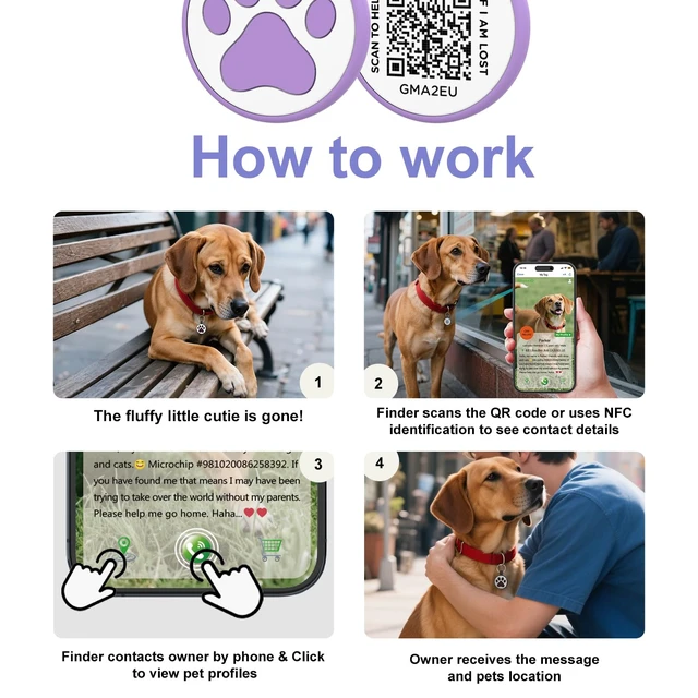 Alt view image 4 of 7 - QR Code Tag, Modifiable Online Profile Page, Multiple Emergency Contact, Silent Silicone, Lightweight, No Jinging, Collar Accessories, Personalized Cat Tag (Small Breeds - 1", Purple)