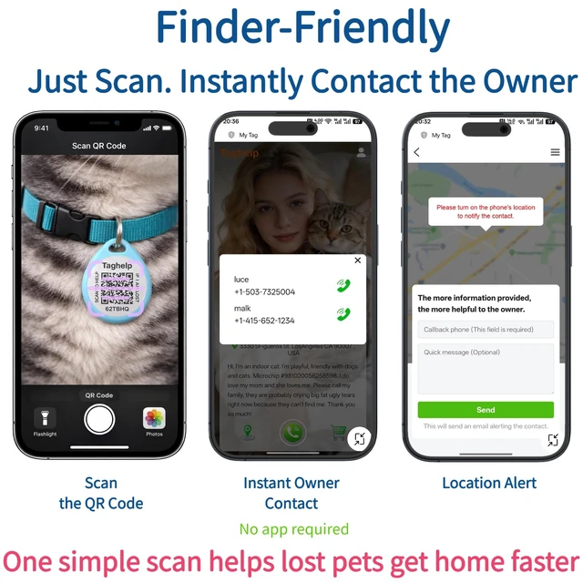 Alt view image 4 of 7 - QR Code Cat ID Tag for Collar, Smart Pet ID with Free Online Profile, Instant Scan to Contact Owner, Silent Anti-Lost Cat Tag, No App or Subscription, Black 1