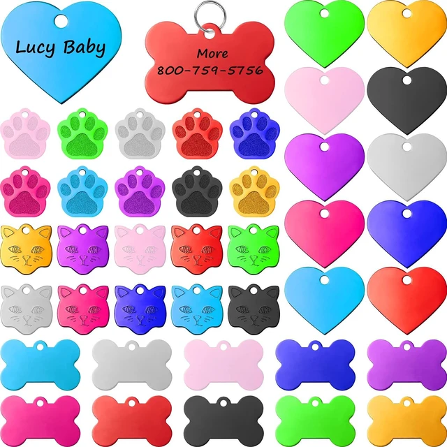 Main image of 40 Pcs Pet ID Tag Colorful Blank Dog Tags Personalized Dog Tags | Aluminum Pet Name Tags, with Bone Paw Heart Cat Head Shape, Animals Name Phone Number ID Craft Tags, with Holes for Dogs Cat