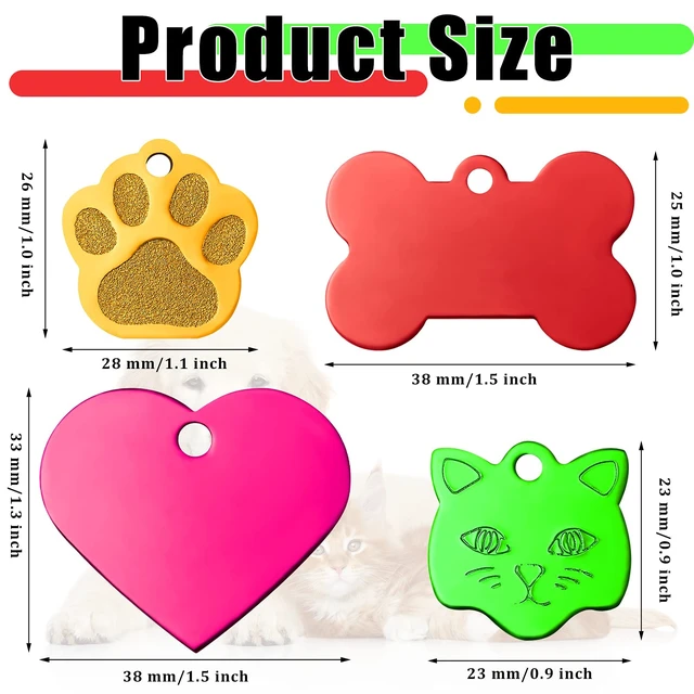 Alt view image 2 of 7 - 40 Pcs Pet ID Tag Colorful Blank Dog Tags Personalized Dog Tags | Aluminum Pet Name Tags, with Bone Paw Heart Cat Head Shape, Animals Name Phone Number ID Craft Tags, with Holes for Dogs Cat