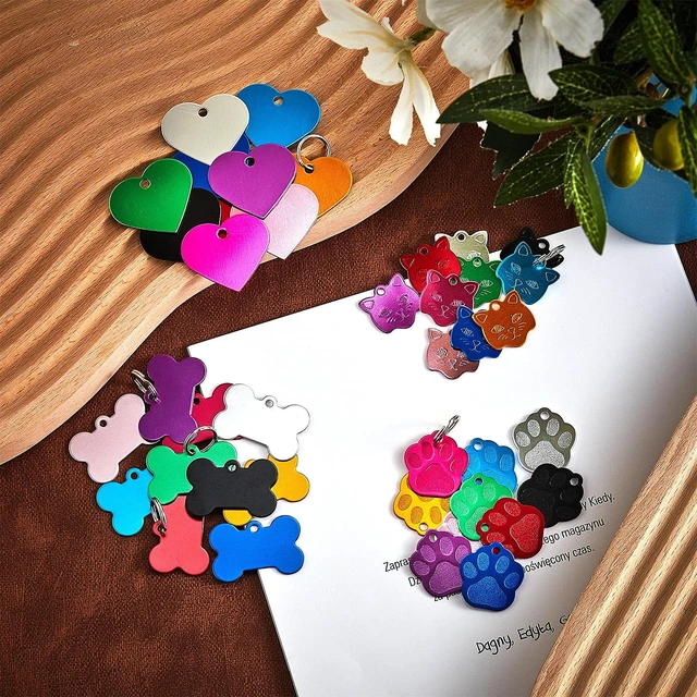 Alt view image 4 of 7 - 40 Pcs Pet ID Tag Colorful Blank Dog Tags Personalized Dog Tags | Aluminum Pet Name Tags, with Bone Paw Heart Cat Head Shape, Animals Name Phone Number ID Craft Tags, with Holes for Dogs Cat
