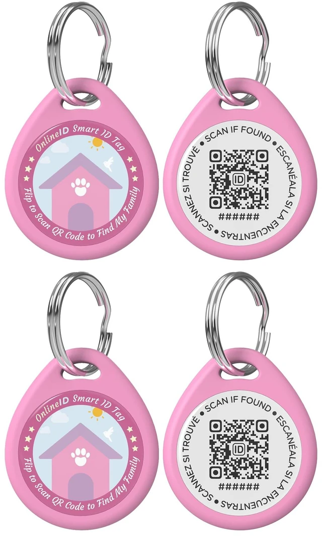 Main image of 2 Pack Personalized Dog Tags,QR Code Pet ID Tags with Online Profile systerm,Editable Any Names and Phone numbles,2*Pink,L
