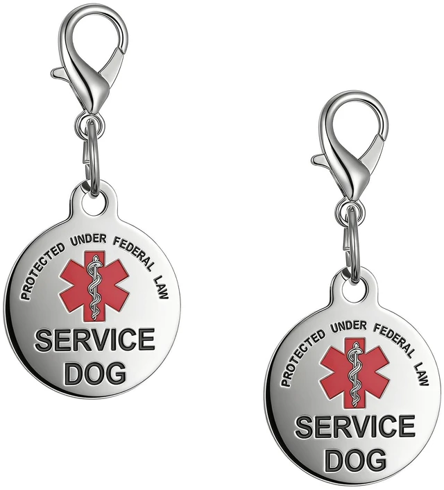 Main image of 2Pcs Service Dog Tag Industrial Puppy for Service Animals, Emotional Support Dogs & Therapy Dogs Stainless Steel with Medical Alert Symbol Easily Attach to Collar Harness