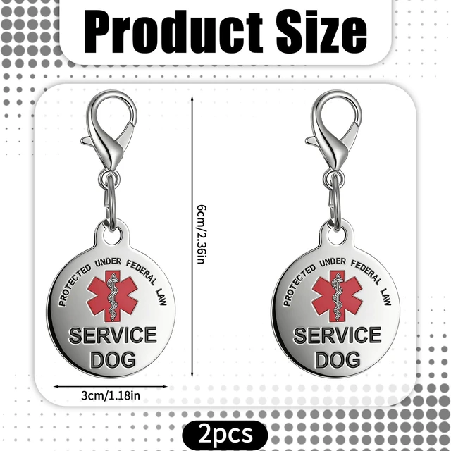 Alt view image 2 of 7 - 2Pcs Service Dog Tag Industrial Puppy for Service Animals, Emotional Support Dogs & Therapy Dogs Stainless Steel with Medical Alert Symbol Easily Attach to Collar Harness