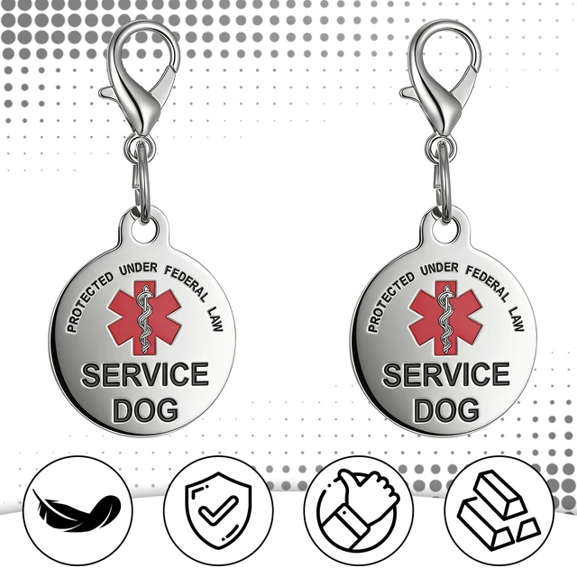Alt view image 3 of 7 - 2Pcs Service Dog Tag Industrial Puppy for Service Animals, Emotional Support Dogs & Therapy Dogs Stainless Steel with Medical Alert Symbol Easily Attach to Collar Harness