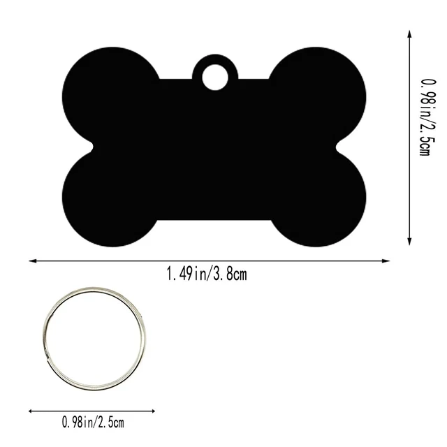 Alt view image 3 of 7 - 30 Pcs Black Bone Shape Aluminum Pet ID Tags with Key Ring