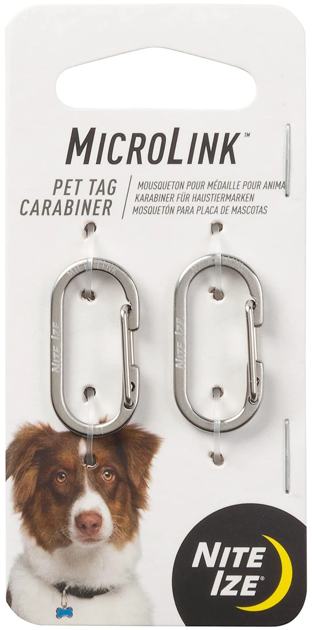 Main image of MicroLink Pet Tag Carabiner, Stainless Steel Cat and Dog Tag Clip, 2 Count (Pack of 1)