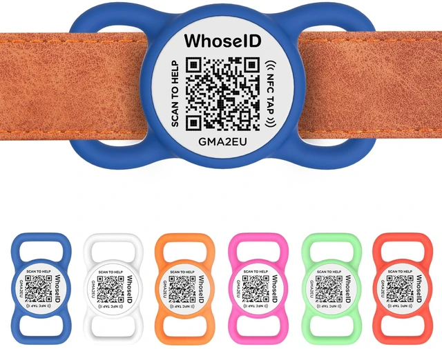Main image of QR Code Dog Tag with NFC, Personalized Pet ID Tag, Silicone Dog ID Tag, Modifiable Pet Online Profile, Multiple Emergency Contact, Scan QR Code Send GPS Location Email (Regular, Navy Blue)