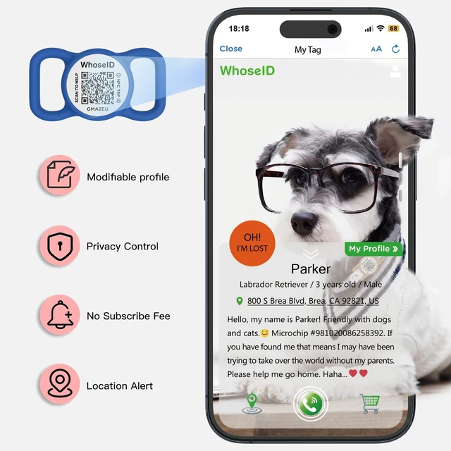 Alt view image 4 of 7 - QR Code Dog Tag with NFC, Personalized Pet ID Tag, Silicone Dog ID Tag, Modifiable Pet Online Profile, Multiple Emergency Contact, Scan QR Code Send GPS Location Email (Regular, Navy Blue)