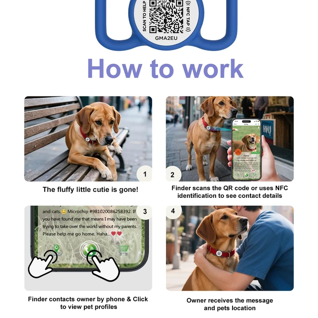 Alt view image 5 of 7 - QR Code Dog Tag with NFC, Personalized Pet ID Tag, Silicone Dog ID Tag, Modifiable Pet Online Profile, Multiple Emergency Contact, Scan QR Code Send GPS Location Email (Regular, Navy Blue)